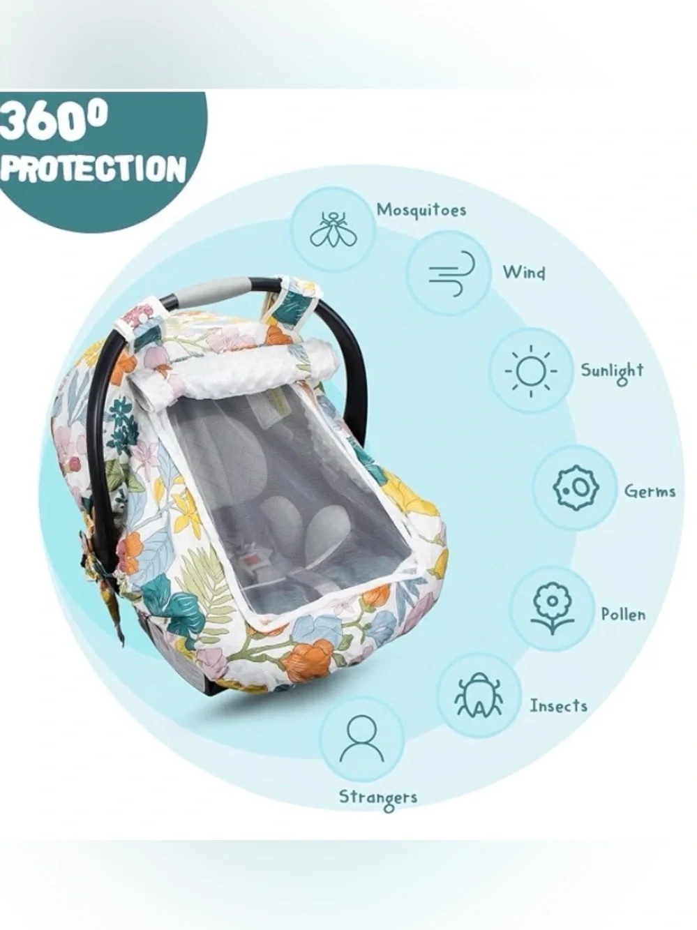 Floral Baby Car Seat Cover - White & Multicolor